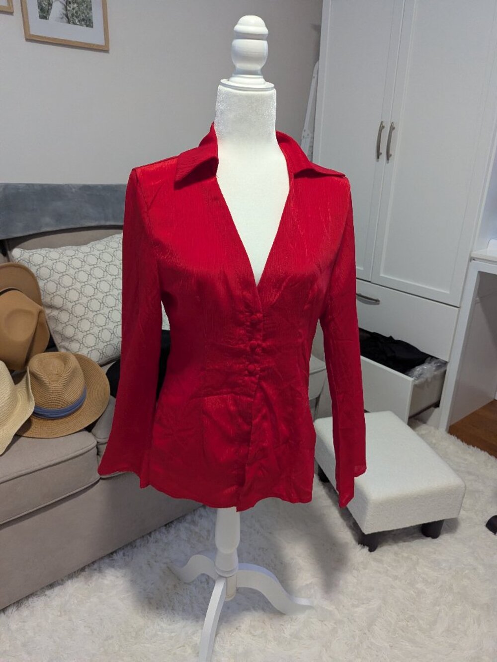 NEVER WORN, LIKE NEW Red Silk Evening Jacket.